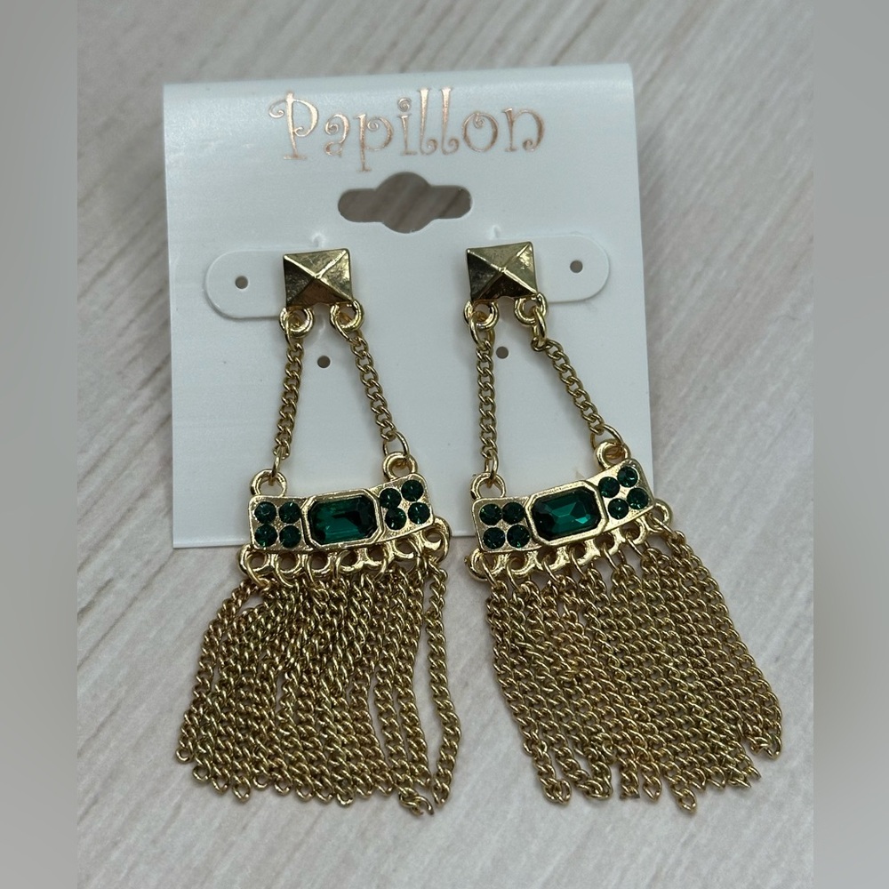 Brand New Papillon Goldtone/Green Stunning Earrings